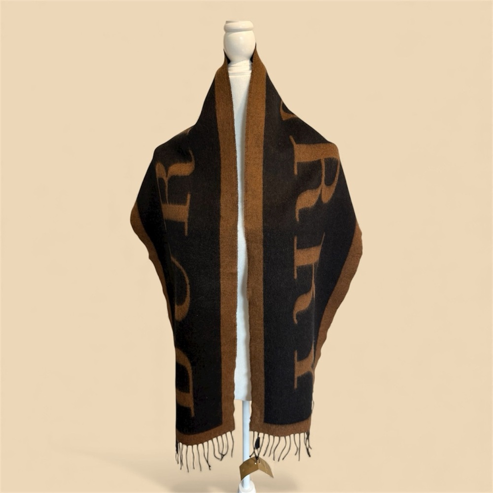 NWT Burberry Logo Cashmere Black and Brown Scarf